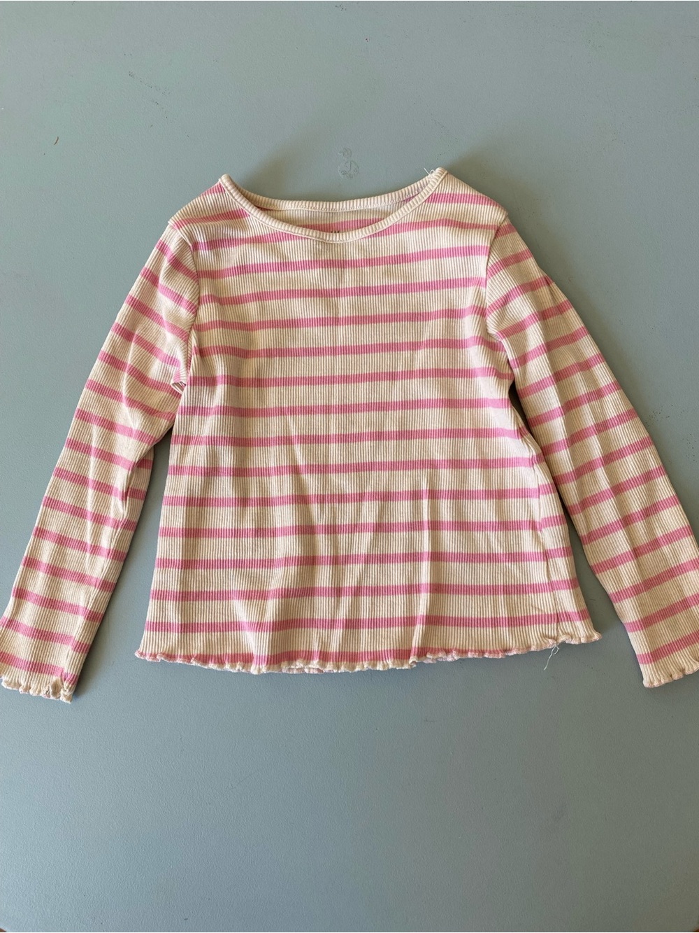 H&M 2T Pink and Cream Ribbed Long-Sleeve Tee